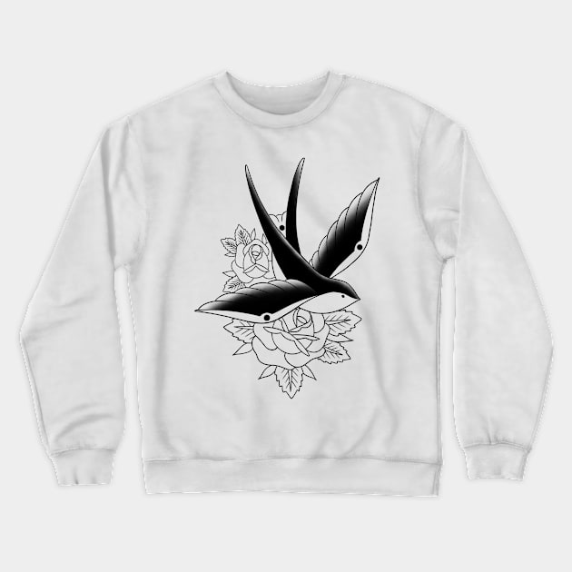 Swallow Rose Crewneck Sweatshirt by Jocoric